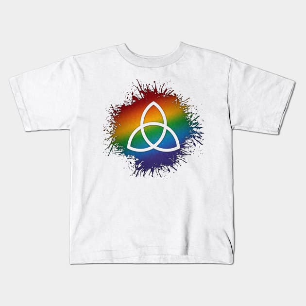 Paint Splatter LGBTQ Pride Rainbow Triquetra Symbol Kids T-Shirt by LiveLoudGraphics